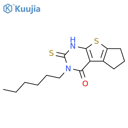 11-hexyl-10-sulfanyl-7-thia-9,11-diazatricyclo[6.4.0.02,?]dodeca-1(8),2(6),9-trien-12-one structure