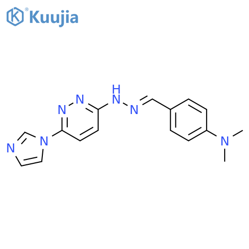 4-[(1E)-{2-[6-(1H-imidazol-1-yl)pyridazin-3-yl]hydrazin-1-ylidene}methyl]-N,N-dimethylaniline structure