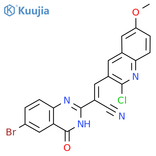 (E)-2-(6-Bromo-4-oxo-3H-quinazolin-2-yl)-3-(2-chloro-6-methoxyquinolin-3-yl)prop-2-enenitrile structure