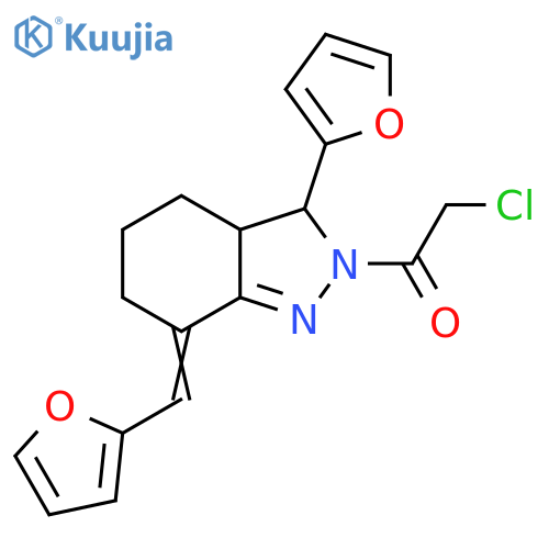 2-chloro-1-3-(furan-2-yl)-7-(furan-2-yl)methylidene-3,3a,4,5,6,7-hexahydro-2H-indazol-2-ylethan-1-one structure