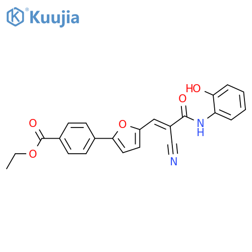Ethyl 4-[5-[2-cyano-3-[(2-hydroxyphenyl)amino]-3-oxo-1-propen-1-yl]-2-furanyl]benzoate structure