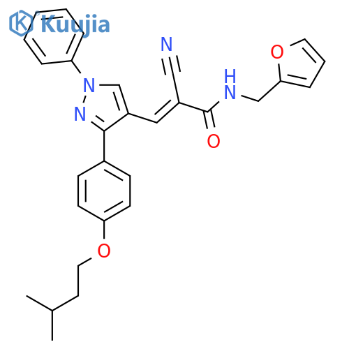 (E)-2-cyano-N-(furan-2-ylmethyl)-3-[3-[4-(3-methylbutoxy)phenyl]-1-phenylpyrazol-4-yl]prop-2-enamide structure