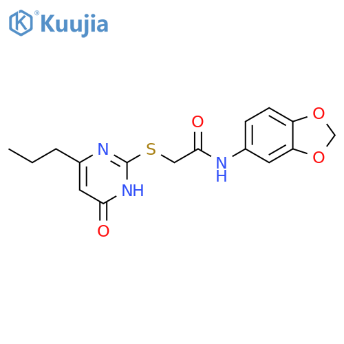N-(2H-1,3-benzodioxol-5-yl)-2-(6-oxo-4-propyl-1,6-dihydropyrimidin-2-yl)sulfanylacetamide structure