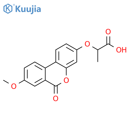 2-((8-methoxy-6-oxo-6H-benzo[c]chromen-3-yl)oxy)propanoic acid structure