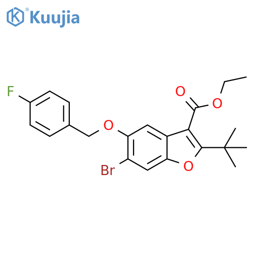 ethyl 6-bromo-2-tert-butyl-5-(4-fluorophenyl)methoxy-1-benzofuran-3-carboxylate structure