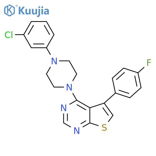 1-(3-chlorophenyl)-4-5-(4-fluorophenyl)thieno2,3-dpyrimidin-4-ylpiperazine structure