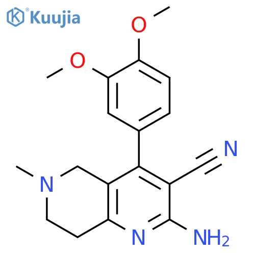 2-amino-4-(3,4-dimethoxyphenyl)-6-methyl-5,6,7,8-tetrahydro-1,6-naphthyridine-3-carbonitrile structure
