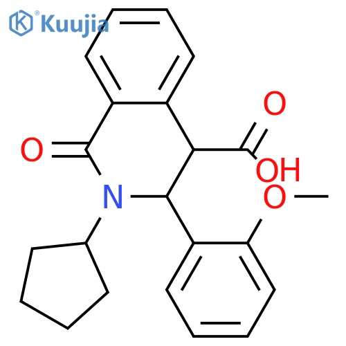 2-Cyclopentyl-3-(2-methoxyphenyl)-1-oxo-1,2,3,4-tetrahydro-4-isoquinolinecarboxylic acid structure