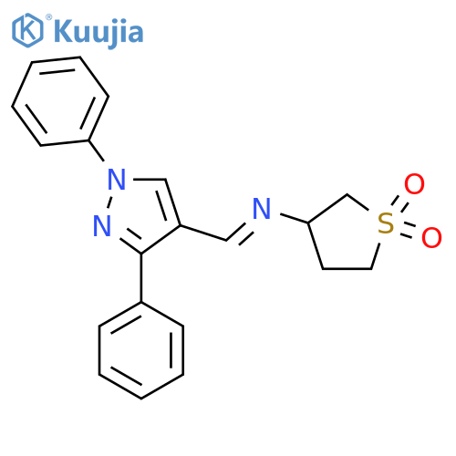 3-[(E)-[(1,3-diphenyl-1H-pyrazol-4-yl)methylidene]amino]-1lambda6-thiolane-1,1-dione structure