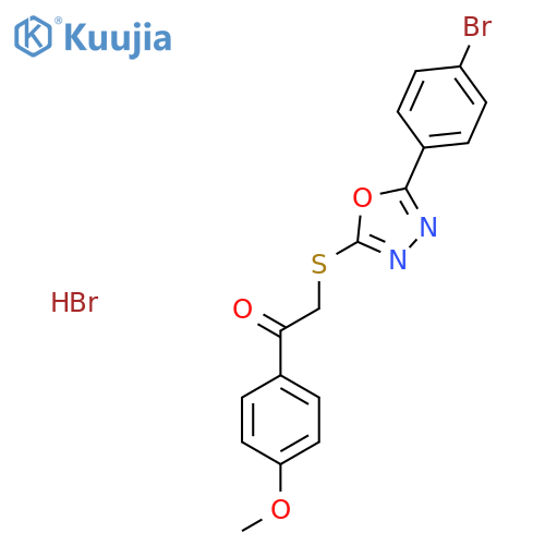 2-{5-(4-bromophenyl)-1,3,4-oxadiazol-2-ylsulfanyl}-1-(4-methoxyphenyl)ethan-1-one hydrobromide structure