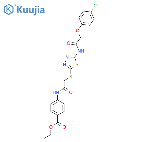 ethyl 4-2-({5-2-(4-chlorophenoxy)acetamido-1,3,4-thiadiazol-2-yl}sulfanyl)acetamidobenzoate structure
