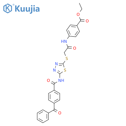 ethyl 4-(2-{[5-(4-benzoylbenzamido)-1,3,4-thiadiazol-2-yl]sulfanyl}acetamido)benzoate structure