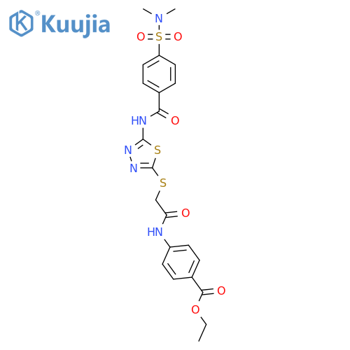 ethyl 4-2-({5-4-(dimethylsulfamoyl)benzamido-1,3,4-thiadiazol-2-yl}sulfanyl)acetamidobenzoate structure