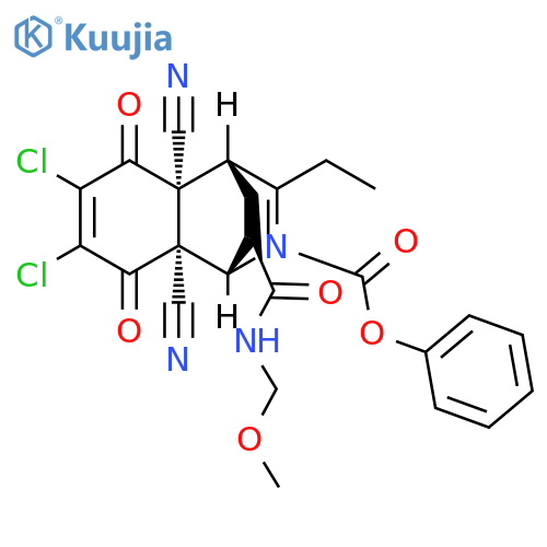 rel-Phenyl (1R,4R,4aS,8aS)-6,7-dichloro-4a,8a-dicyano-3-ethyl-3,4,4a,5,8,8a-hexahydro-10-[(methoxymethylamino)carbonyl]-5,8-dioxo-1,4-ethenoisoquinoline-2(1H)-carboxylate structure