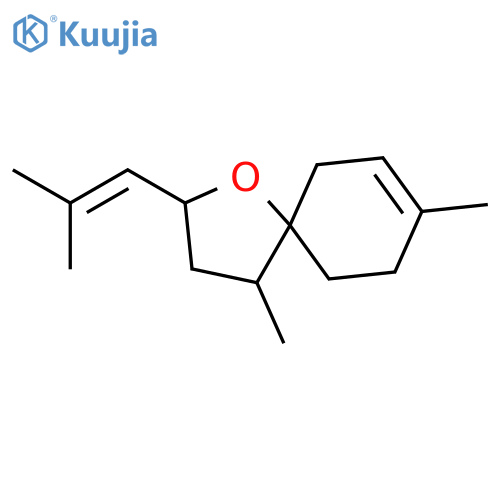 4,8-dimethyl-2-(2-methyl-1-propenyl)-1-oxaspiro(4.5)dec-7-ene structure