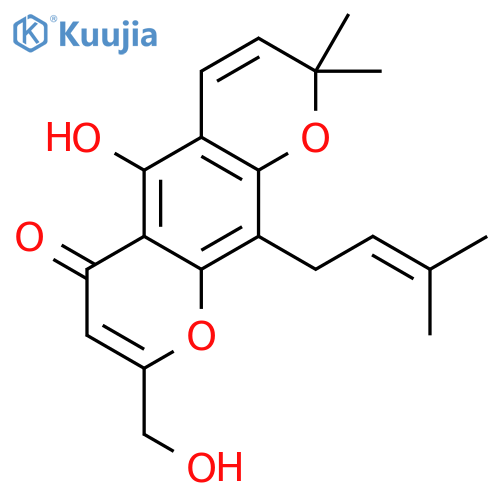 5-hydroxy-2-hydroxymethyl-8,8-dimethyl-10-(3-methyl-but-2-enyl)-8H-pyrano[3,2-g]chromen-4-one structure