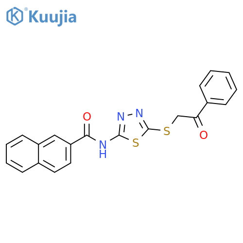 N-{5-(2-oxo-2-phenylethyl)sulfanyl-1,3,4-thiadiazol-2-yl}naphthalene-2-carboxamide structure