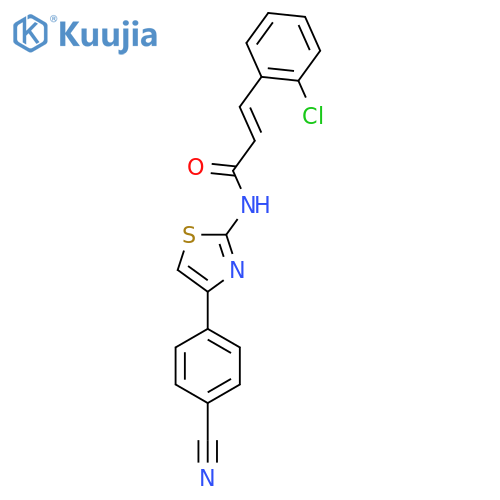 (2E)-3-(2-chlorophenyl)-N-[4-(4-cyanophenyl)-1,3-thiazol-2-yl]prop-2-enamide structure