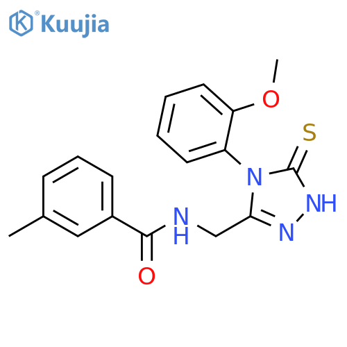 N-{4-(2-methoxyphenyl)-5-sulfanylidene-4,5-dihydro-1H-1,2,4-triazol-3-ylmethyl}-3-methylbenzamide structure