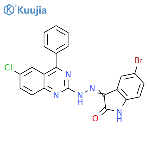 (3Z)-5-bromo-3-[2-(6-chloro-4-phenylquinazolin-2-yl)hydrazin-1-ylidene]-2,3-dihydro-1H-indol-2-one structure