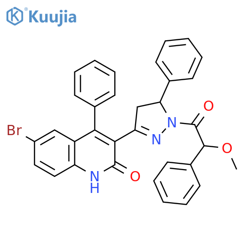 6-bromo-3-1-(2-methoxy-2-phenylacetyl)-5-phenyl-4,5-dihydro-1H-pyrazol-3-yl-4-phenyl-1,2-dihydroquinolin-2-one structure