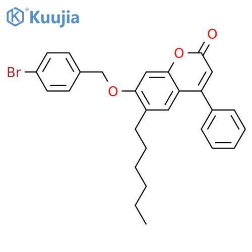 7-(4-bromophenyl)methoxy-6-hexyl-4-phenyl-2H-chromen-2-one structure