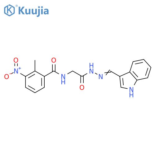 N-({N'-(1E)-(1H-indol-3-yl)methylidenehydrazinecarbonyl}methyl)-2-methyl-3-nitrobenzamide structure