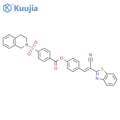 4-(1E)-2-(1,3-benzothiazol-2-yl)-2-cyanoeth-1-en-1-ylphenyl 4-(1,2,3,4-tetrahydroisoquinoline-2-sulfonyl)benzoate structure