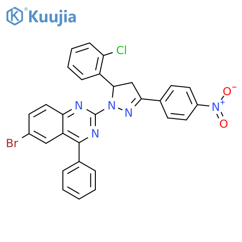 6-bromo-2-5-(2-chlorophenyl)-3-(4-nitrophenyl)-4,5-dihydro-1H-pyrazol-1-yl-4-phenylquinazoline structure