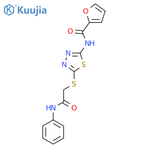 N-(5-{(phenylcarbamoyl)methylsulfanyl}-1,3,4-thiadiazol-2-yl)furan-2-carboxamide structure