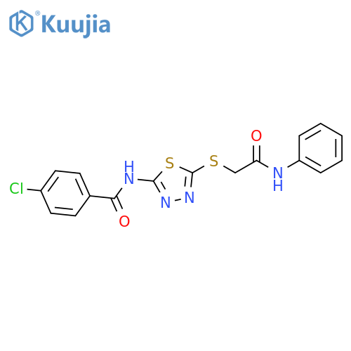 4-chloro-N-(5-{[(phenylcarbamoyl)methyl]sulfanyl}-1,3,4-thiadiazol-2-yl)benzamide structure