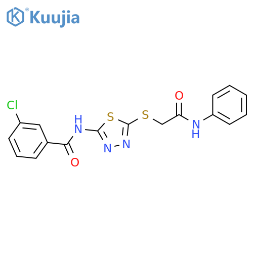 3-chloro-N-(5-{(phenylcarbamoyl)methylsulfanyl}-1,3,4-thiadiazol-2-yl)benzamide structure