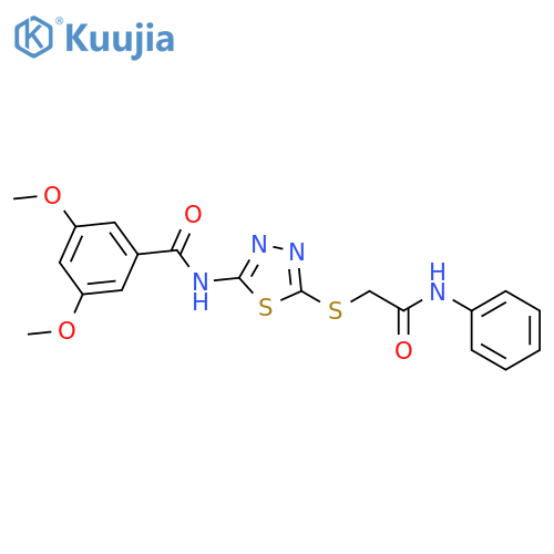 3,5-dimethoxy-N-(5-{(phenylcarbamoyl)methylsulfanyl}-1,3,4-thiadiazol-2-yl)benzamide structure