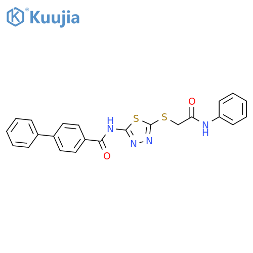 N-(5-{[(phenylcarbamoyl)methyl]sulfanyl}-1,3,4-thiadiazol-2-yl)-[1,1'-biphenyl]-4-carboxamide structure