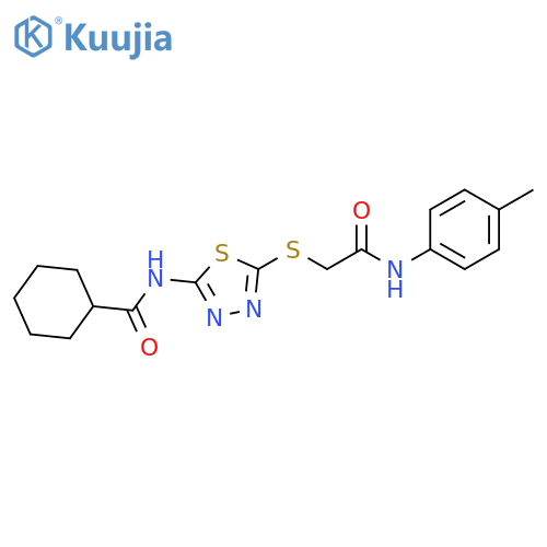 N-5-({(4-methylphenyl)carbamoylmethyl}sulfanyl)-1,3,4-thiadiazol-2-ylcyclohexanecarboxamide structure