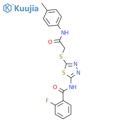2-fluoro-N-5-({(4-methylphenyl)carbamoylmethyl}sulfanyl)-1,3,4-thiadiazol-2-ylbenzamide structure