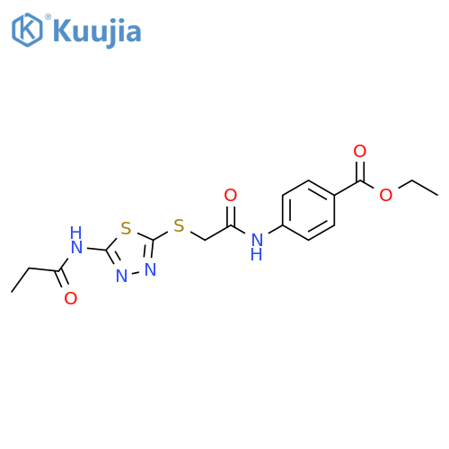ethyl 4-{2-(5-propanamido-1,3,4-thiadiazol-2-yl)sulfanylacetamido}benzoate structure