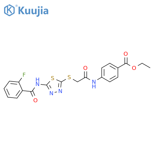 ethyl 4-(2-{[5-(2-fluorobenzamido)-1,3,4-thiadiazol-2-yl]sulfanyl}acetamido)benzoate structure