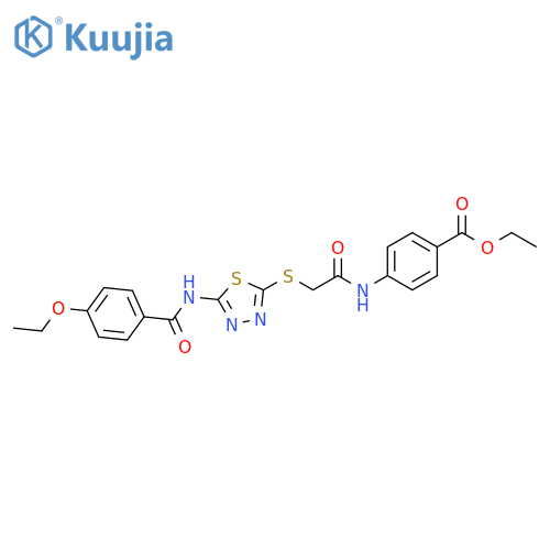 ethyl 4-(2-{5-(4-ethoxybenzamido)-1,3,4-thiadiazol-2-ylsulfanyl}acetamido)benzoate structure