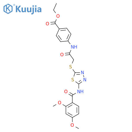 ethyl 4-(2-{5-(2,4-dimethoxybenzamido)-1,3,4-thiadiazol-2-ylsulfanyl}acetamido)benzoate structure