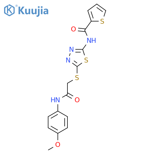N-5-({(4-methoxyphenyl)carbamoylmethyl}sulfanyl)-1,3,4-thiadiazol-2-ylthiophene-2-carboxamide structure