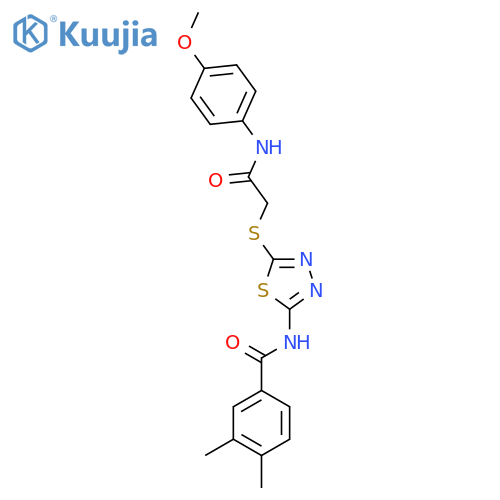 N-5-({(4-methoxyphenyl)carbamoylmethyl}sulfanyl)-1,3,4-thiadiazol-2-yl-3,4-dimethylbenzamide structure