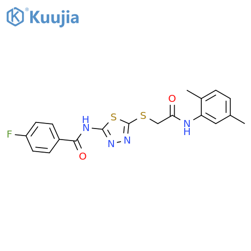 N-5-({(2,5-dimethylphenyl)carbamoylmethyl}sulfanyl)-1,3,4-thiadiazol-2-yl-4-fluorobenzamide structure