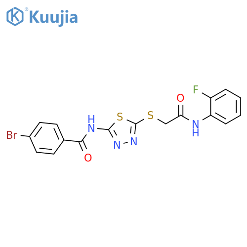 4-bromo-N-[5-({[(2-fluorophenyl)carbamoyl]methyl}sulfanyl)-1,3,4-thiadiazol-2-yl]benzamide structure