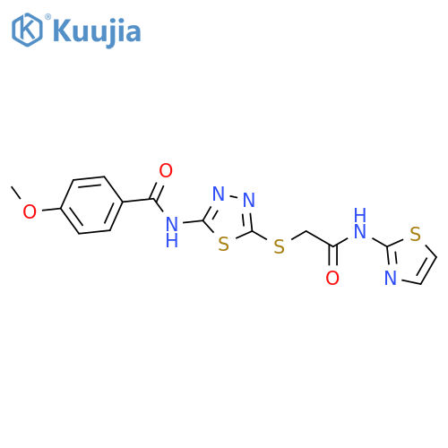 4-methoxy-N-5-({(1,3-thiazol-2-yl)carbamoylmethyl}sulfanyl)-1,3,4-thiadiazol-2-ylbenzamide structure