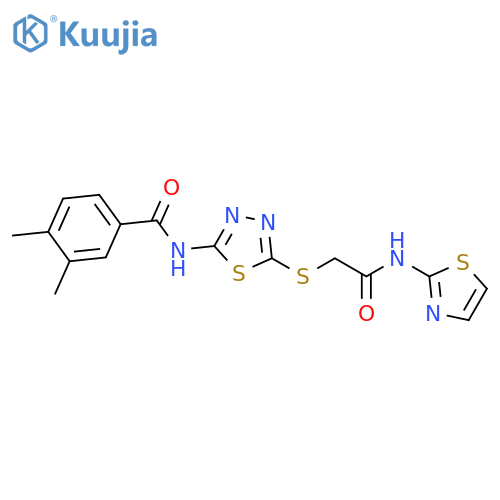 3,4-dimethyl-N-[5-({[(1,3-thiazol-2-yl)carbamoyl]methyl}sulfanyl)-1,3,4-thiadiazol-2-yl]benzamide structure