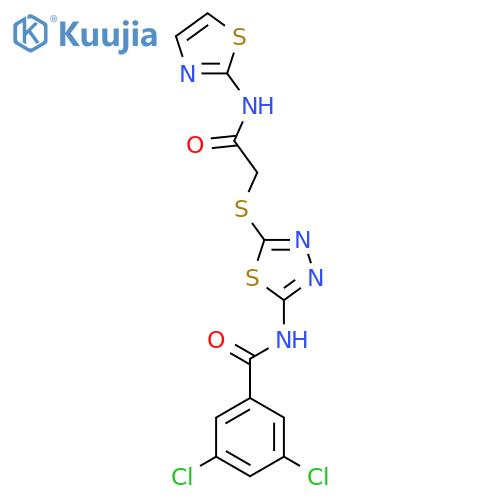 3,5-dichloro-N-5-({(1,3-thiazol-2-yl)carbamoylmethyl}sulfanyl)-1,3,4-thiadiazol-2-ylbenzamide structure