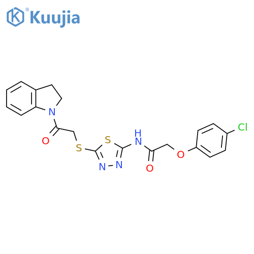 2-(4-chlorophenoxy)-N-(5-{2-(2,3-dihydro-1H-indol-1-yl)-2-oxoethylsulfanyl}-1,3,4-thiadiazol-2-yl)acetamide structure