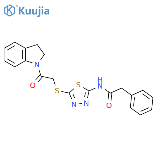 N-(5-{2-(2,3-dihydro-1H-indol-1-yl)-2-oxoethylsulfanyl}-1,3,4-thiadiazol-2-yl)-2-phenylacetamide structure