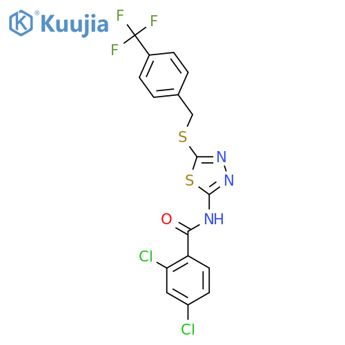2,4-dichloro-N-5-({4-(trifluoromethyl)phenylmethyl}sulfanyl)-1,3,4-thiadiazol-2-ylbenzamide structure